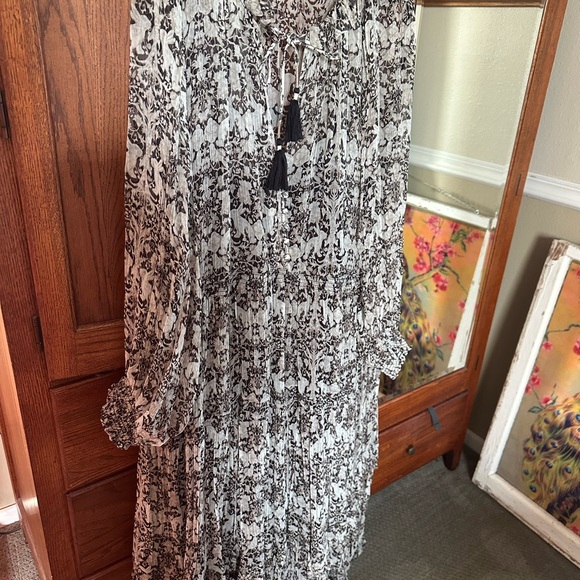 Anthropologie Black and White Maxi Gown with Bishop Sleeves - Picture 3 of 5